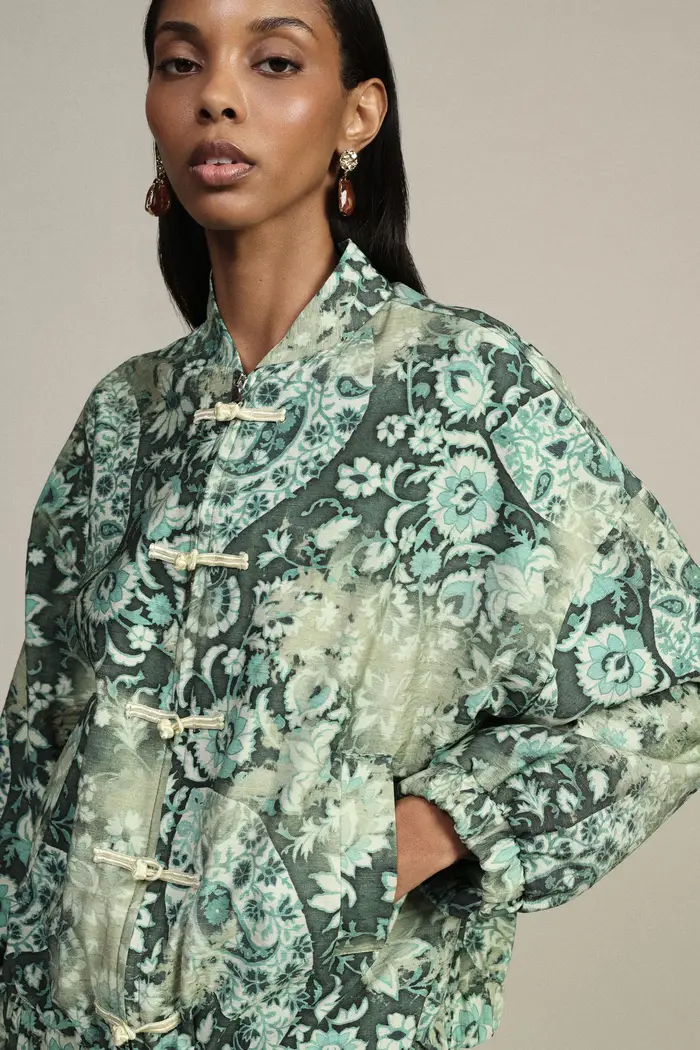 Bomber con chiusura a gemelli e fantasia floreale miniatura 4