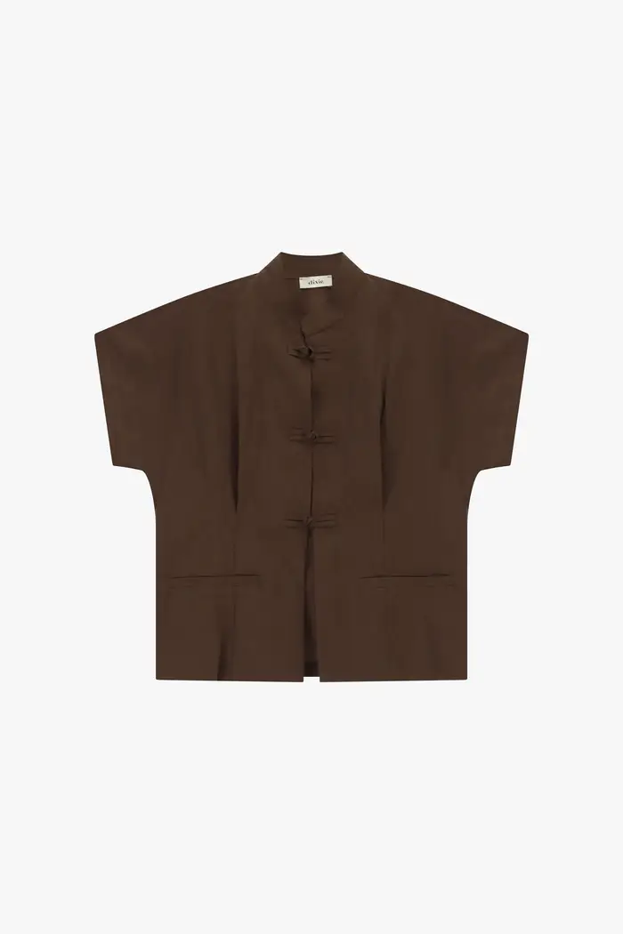 Camicia a maniche corte con chiusura a nodi