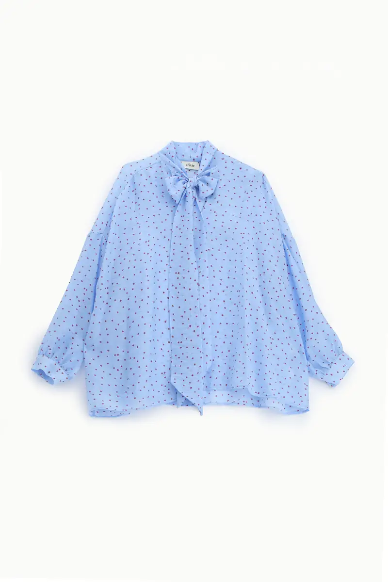 Dixie Camicia a pois con fiocco e maniche lunghe