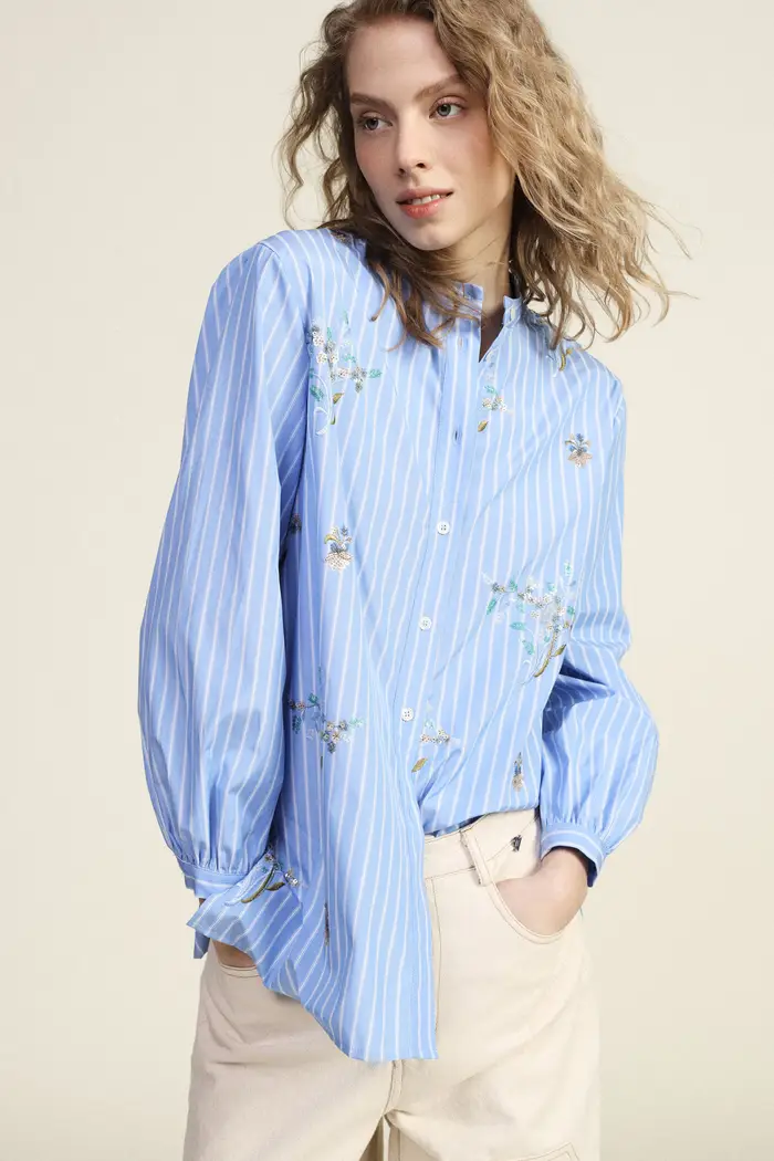 Dixie Camicia con maniche lunghe e collo alla coreana miniatura 4