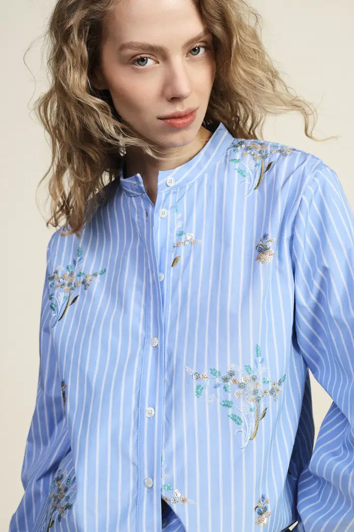 Dixie Camicia con maniche lunghe e collo alla coreana miniatura 5