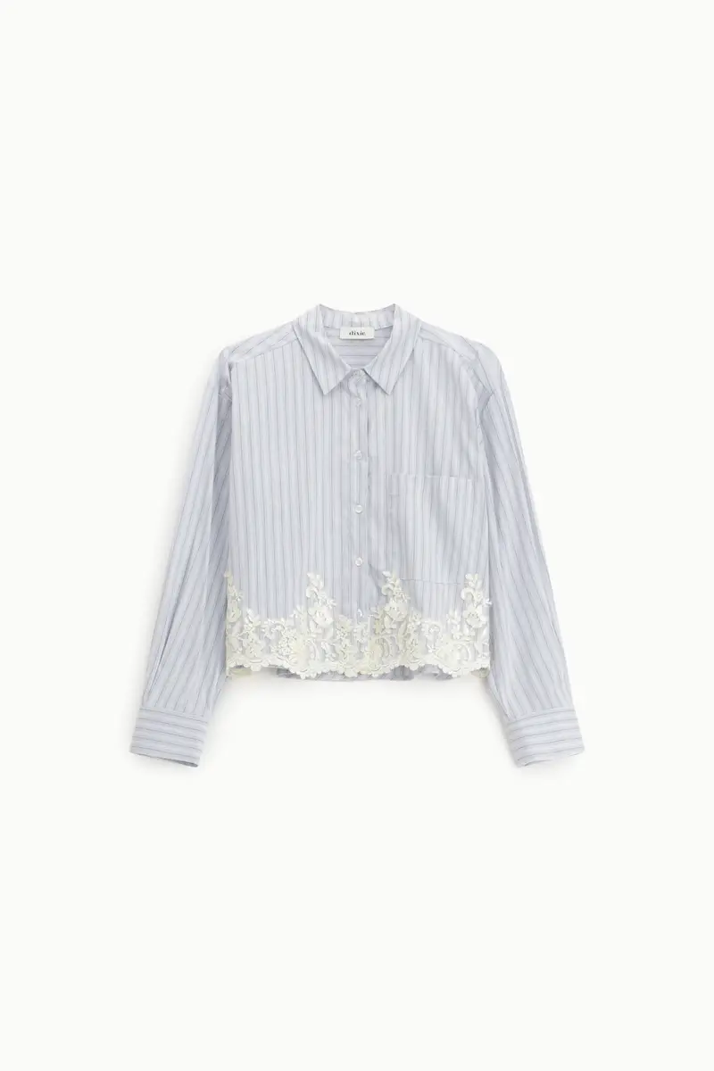 Dixie Camicia cropped a righe con ricamo floreale
