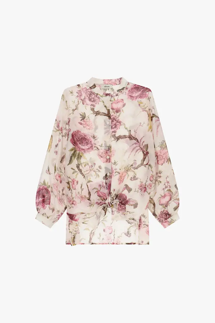 Dixie Camicia stampa floreale con nodo frontale e maniche lunghe