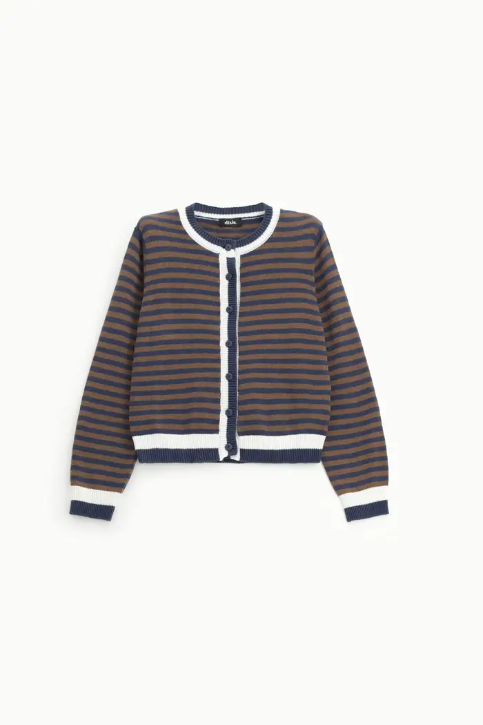 Dixie Cardigan a righe con bottoni e scollo tondo