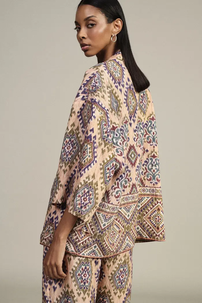 Duster coat fantasia geometrica manica ampia miniatura 3