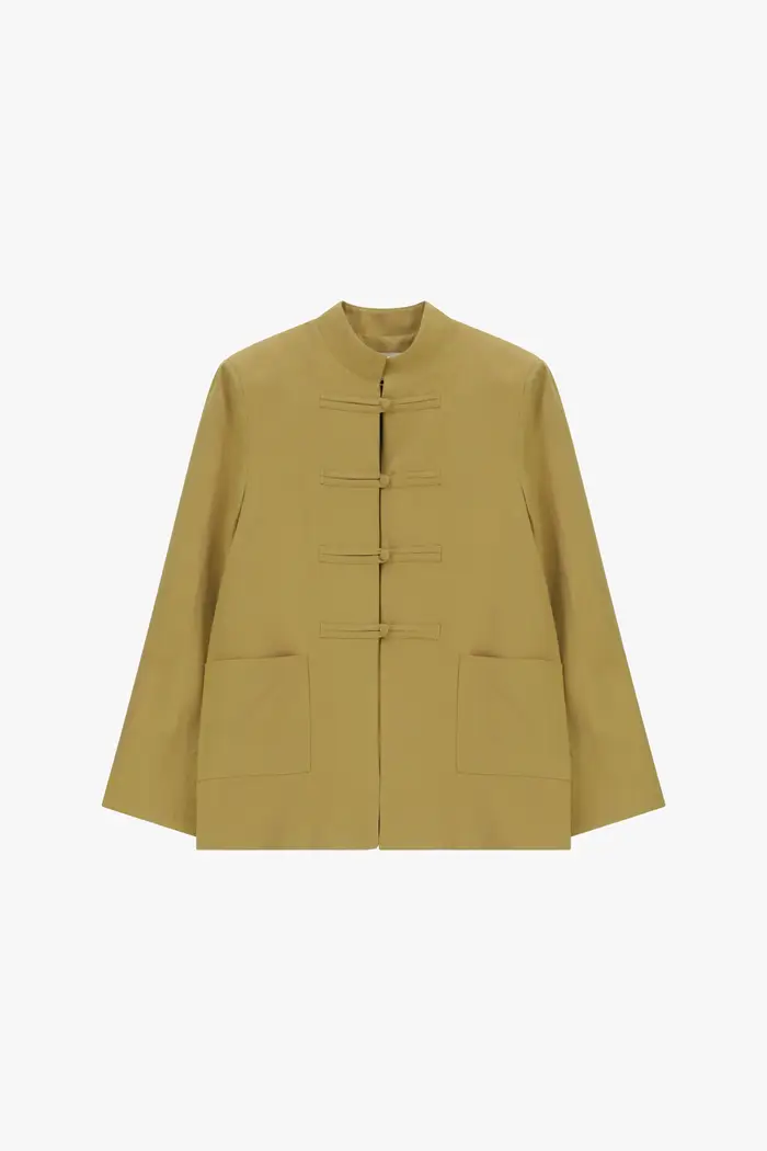 Giacca camicia con chiusura a bottoni a nodo e tasche