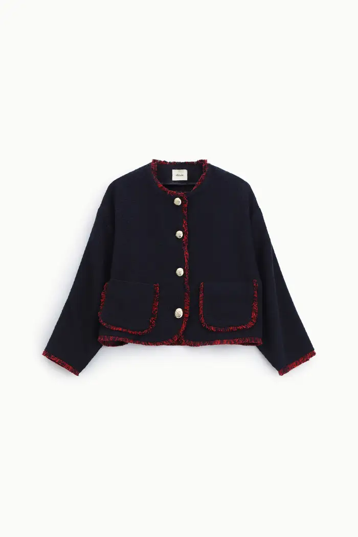 Giacca tweed corta con profili sfrangiati