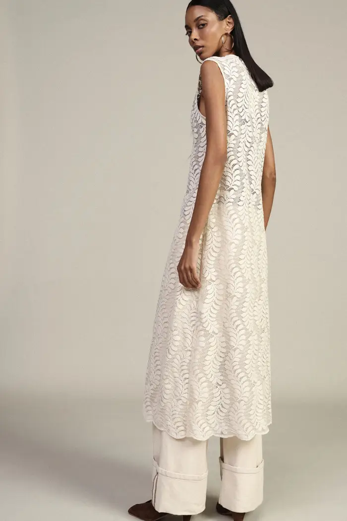 Gilet lungo traforato senza maniche con allacciatura miniatura 3