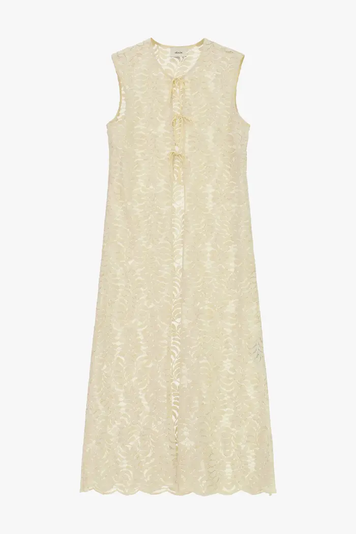 Gilet lungo traforato senza maniche con allacciatura