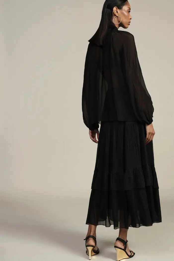 Gonna lunga con balze e vita alta miniatura 3