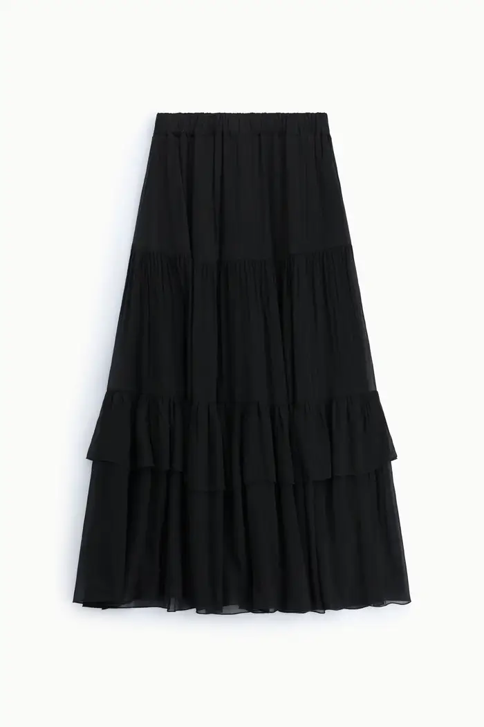 Gonna lunga con balze e vita alta