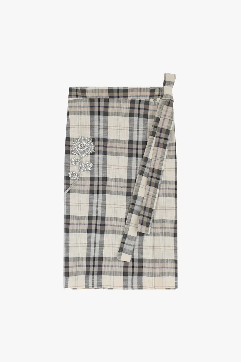 Dixie Gonna midi a quadri a portafoglio con ricamo