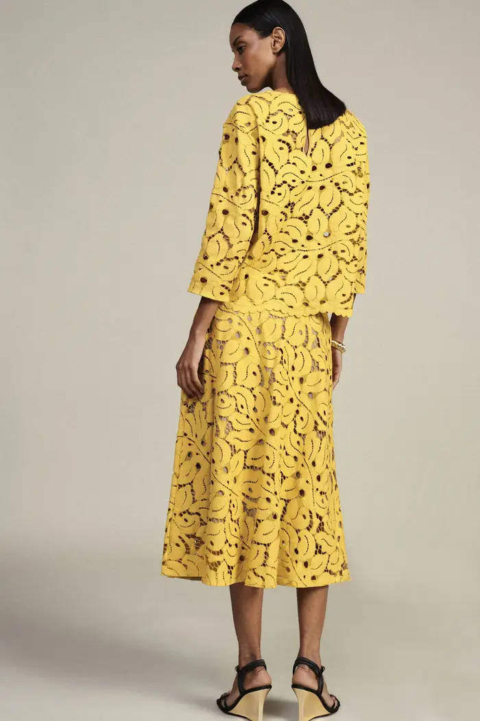 Gonna midi stampa traforata vita alta miniatura 3