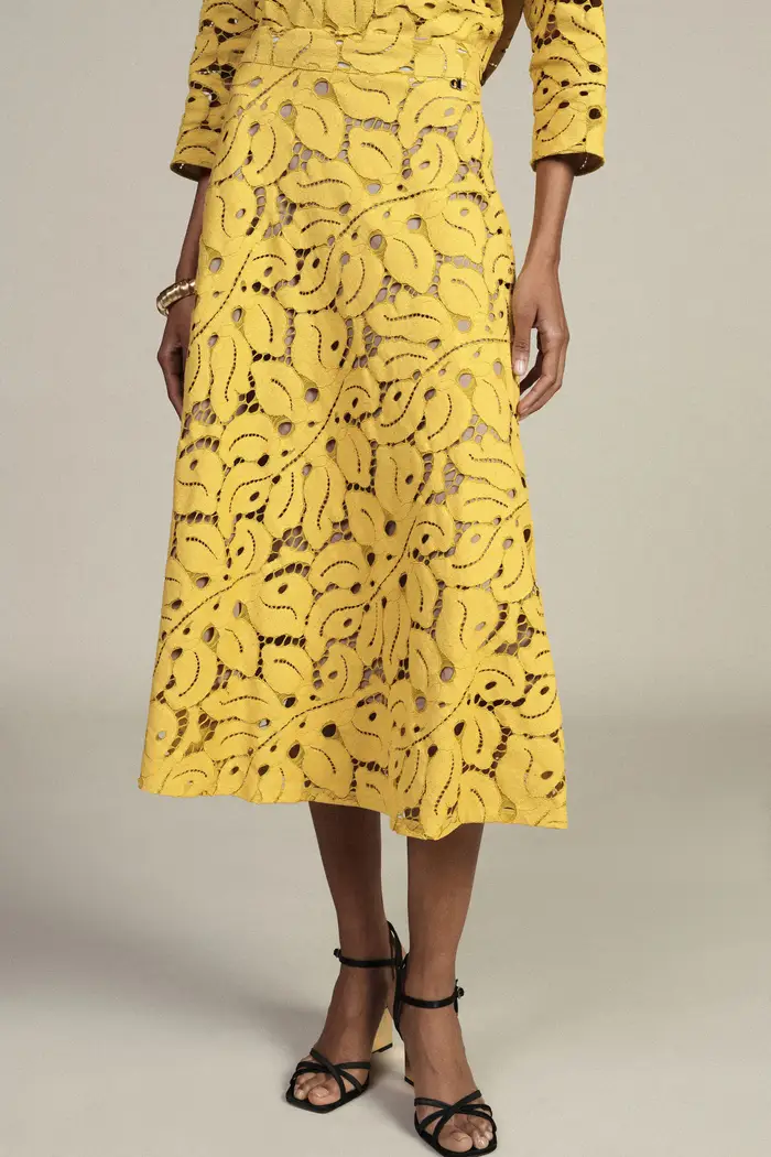 Gonna midi stampa traforata vita alta miniatura 4