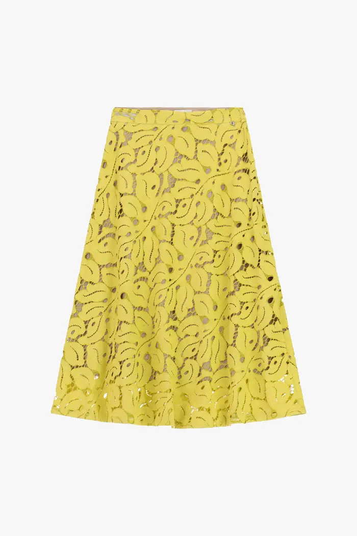 Gonna midi stampa traforata vita alta