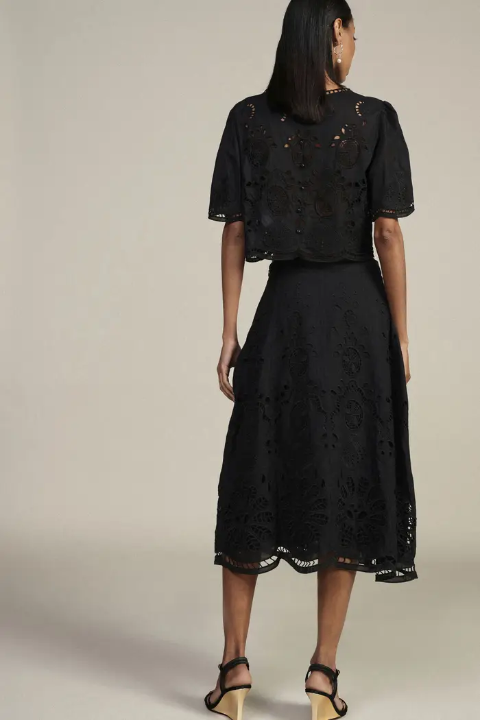 Gonna midi traforata vita alta motivo floreale miniatura 3