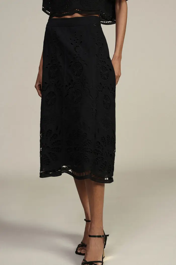 Gonna midi traforata vita alta motivo floreale miniatura 5