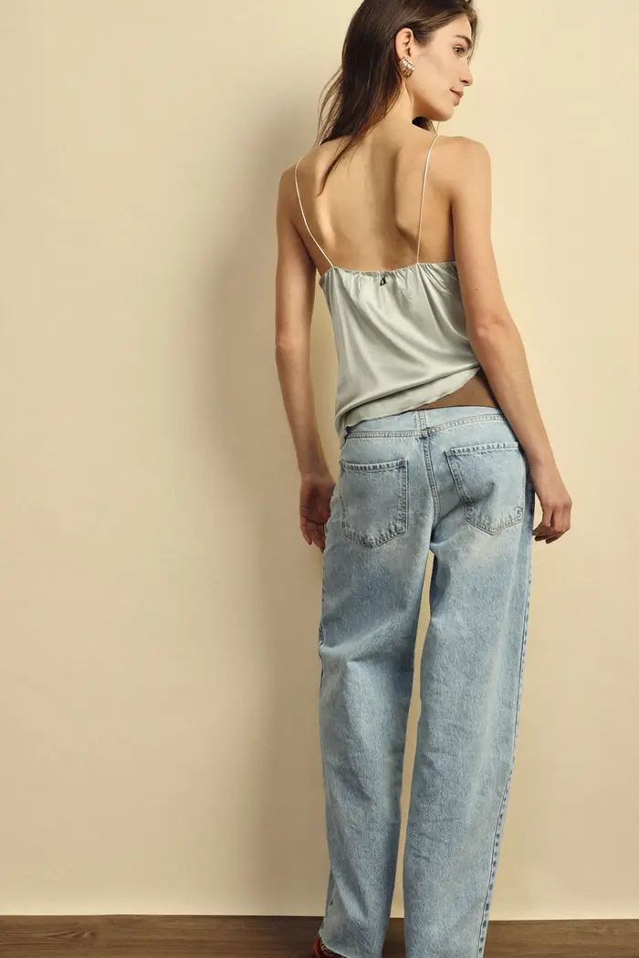 Jeans straight-leg vita alta lavaggio chiaro