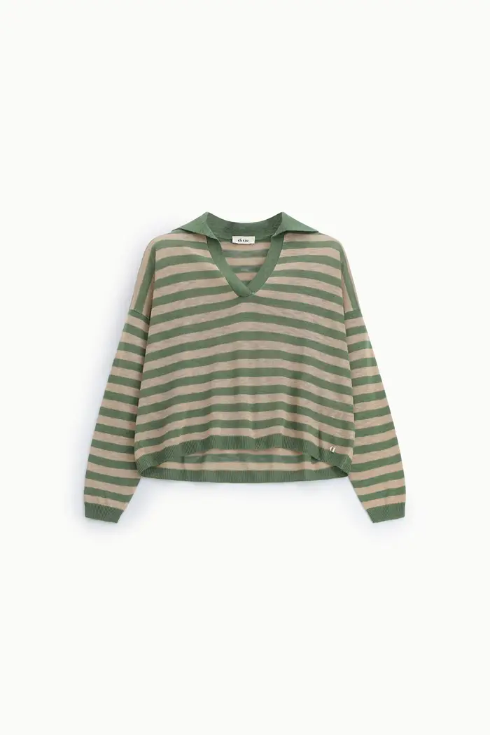 Maglione a righe con collo a v e maniche lunghe