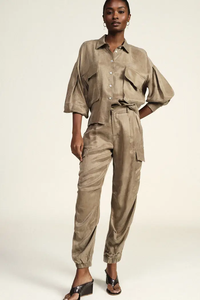 Pantaloni jogging vita alta tasche cargo