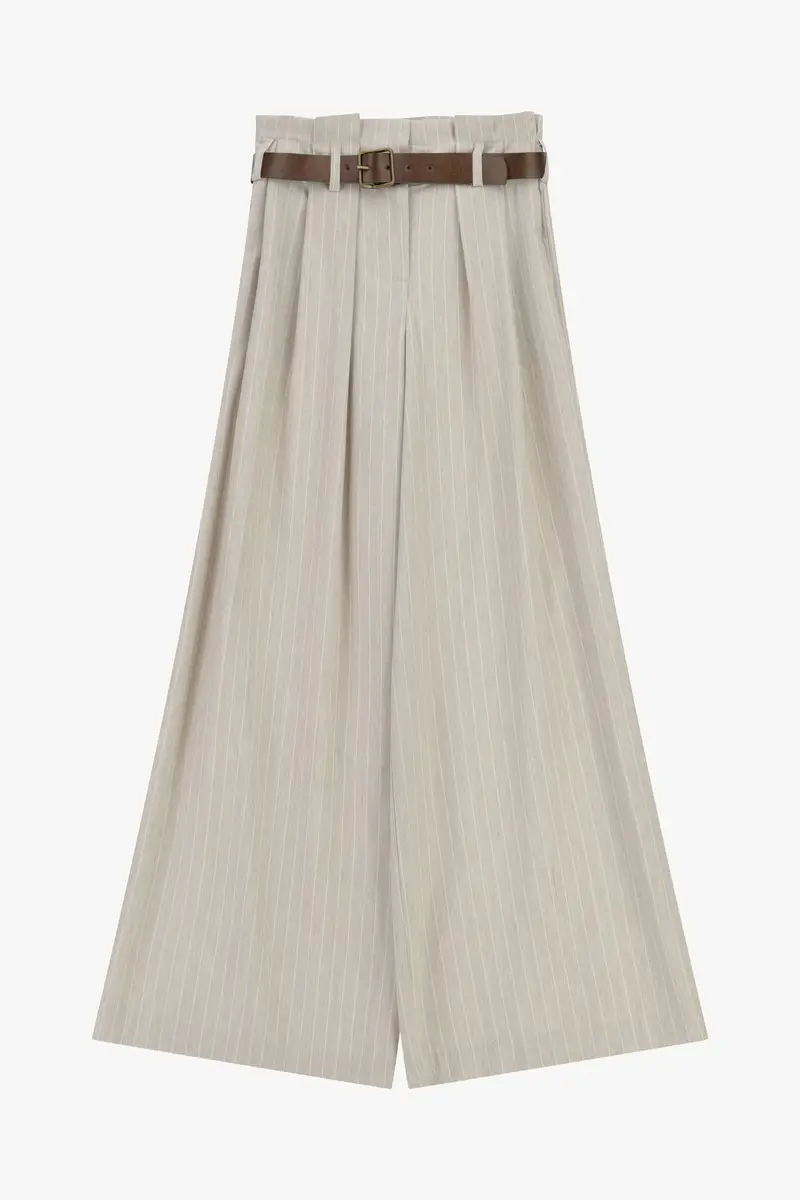 Dixie Pantaloni palazzo a righe con cintura e vita alta