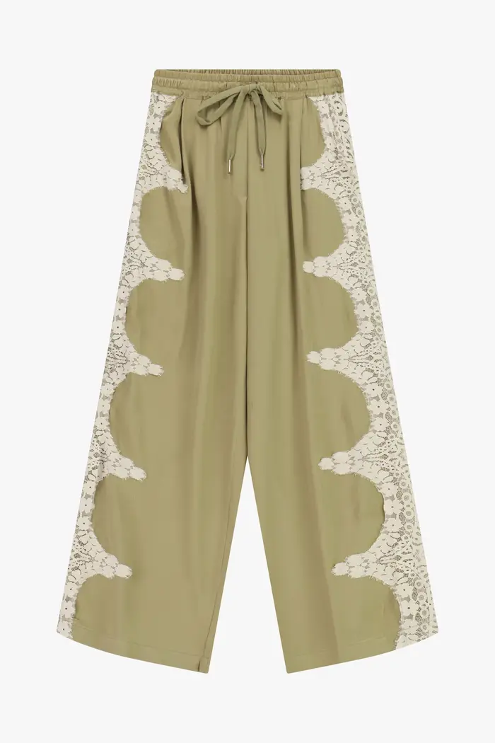 Dixie Pantaloni palazzo fantasia con inserti ricamati