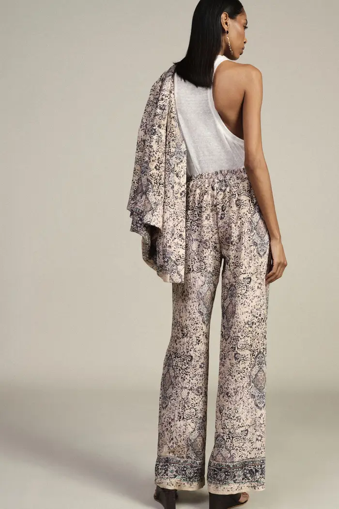 Pantaloni palazzo fantasia con vita alta e fondo ampio miniatura 3