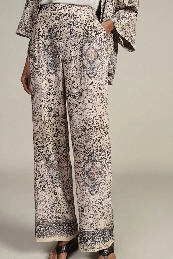 Pantaloni palazzo fantasia con vita alta e fondo ampio miniatura 4