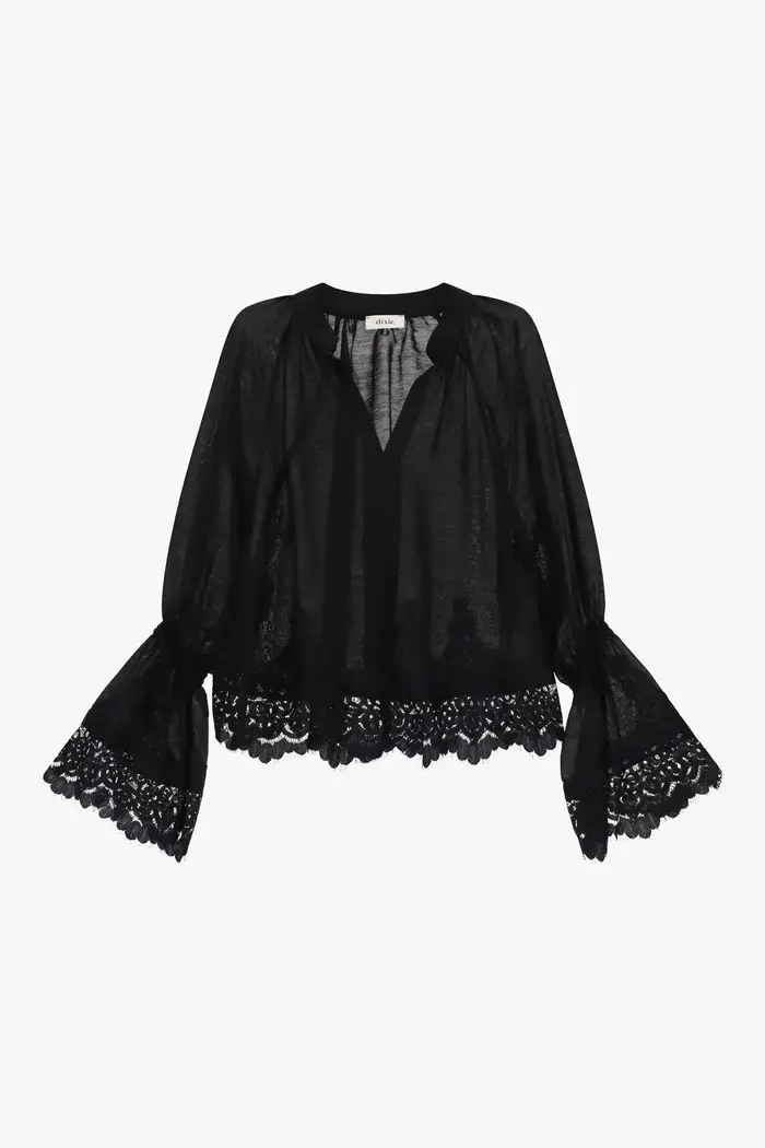 Shirt svasata con maniche ampie e bordo traforato