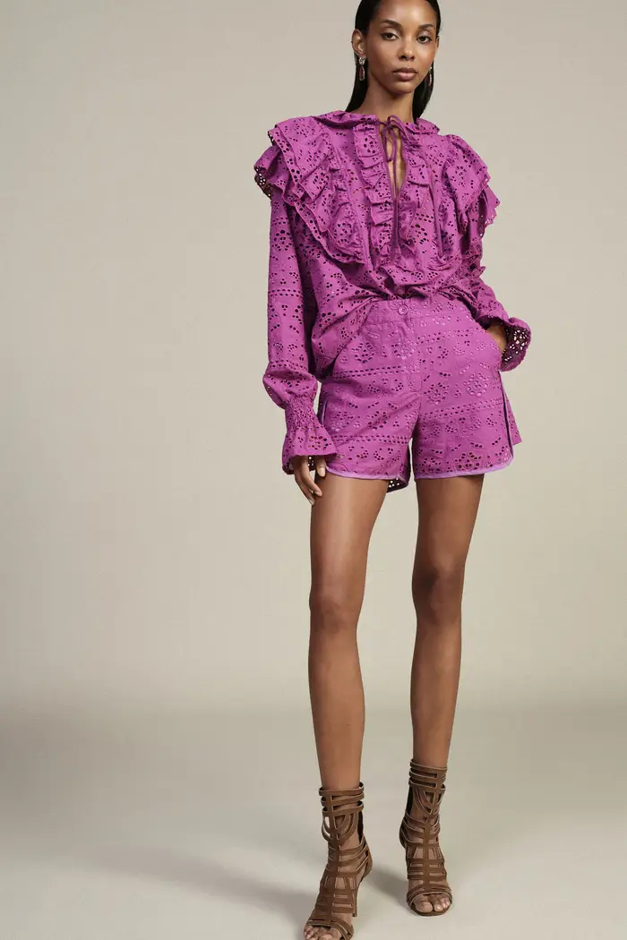 Shorts regular-fit sangallo con bordi stondati miniatura 2