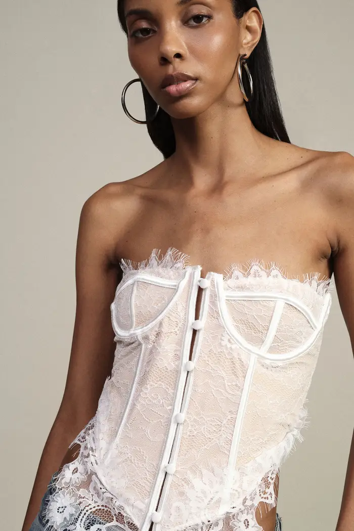 Top bustier con pizzo e chiusura frontale miniatura 4