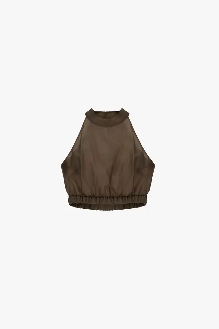 Dixie Top corto con scollo all americana arricciato