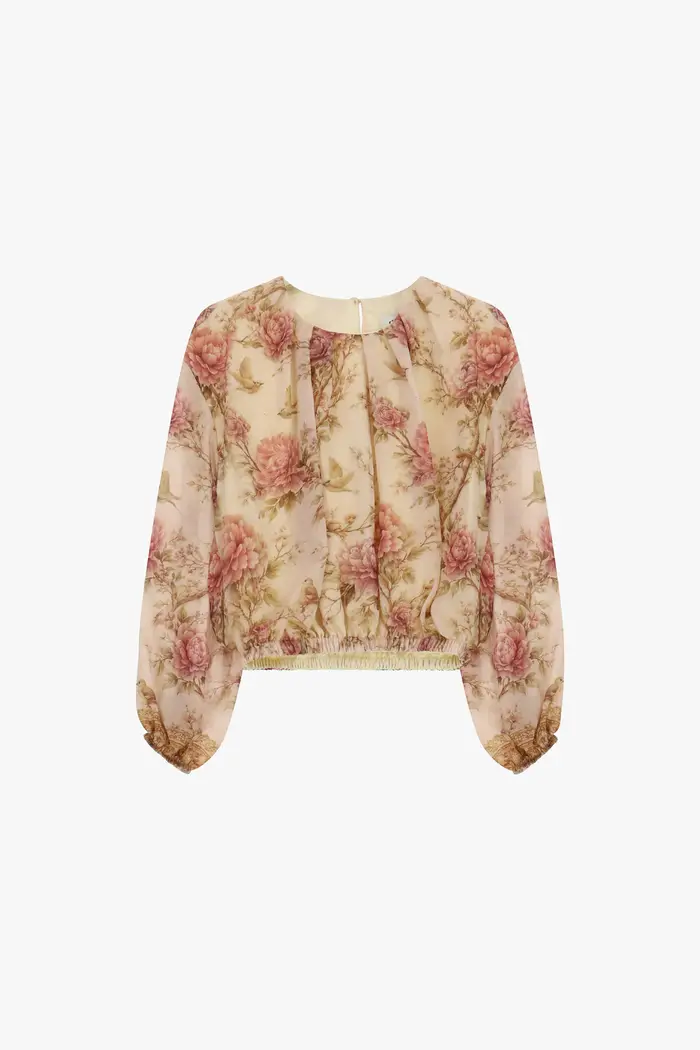 Dixie Top cropped stampa floreale con maniche lunghe
