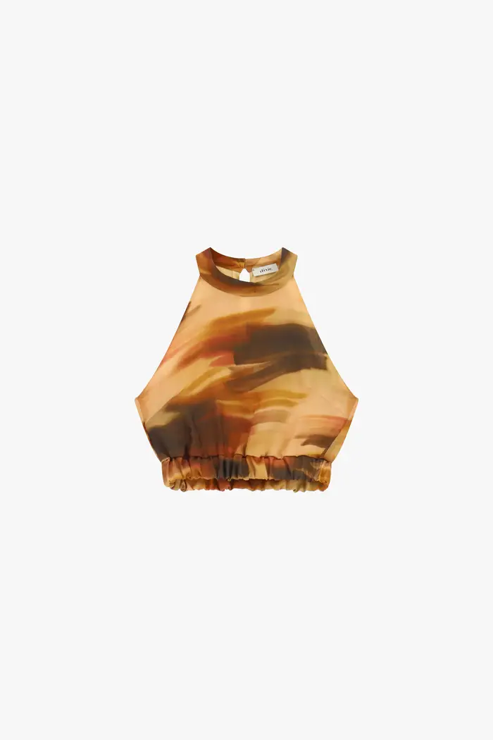 Dixie Top cropped stampa sfumata con scollo halter