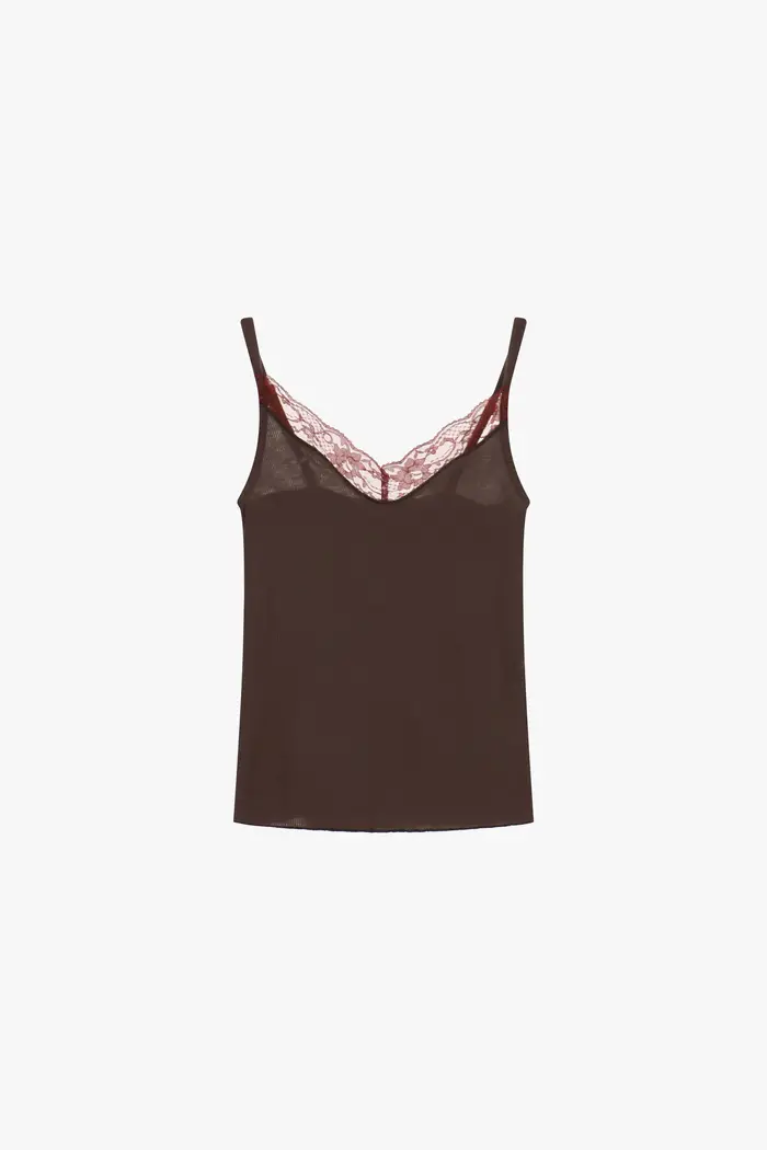Dixie Top spalline sottili con bordo pizzo a v
