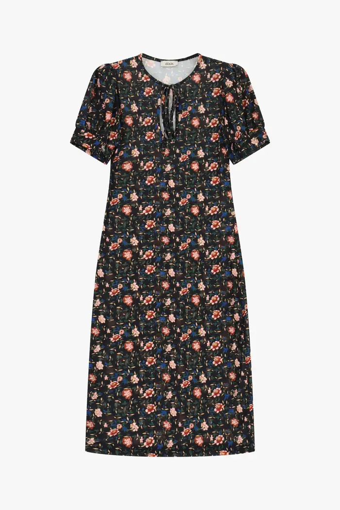 Dixie Vestito midi stampa floreale con maniche arricciate