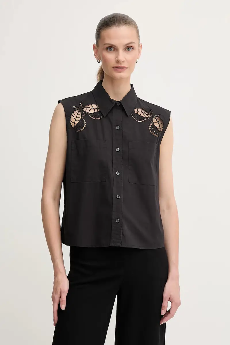 DKNY camicia in cotone donna colore nero P5DM0B45