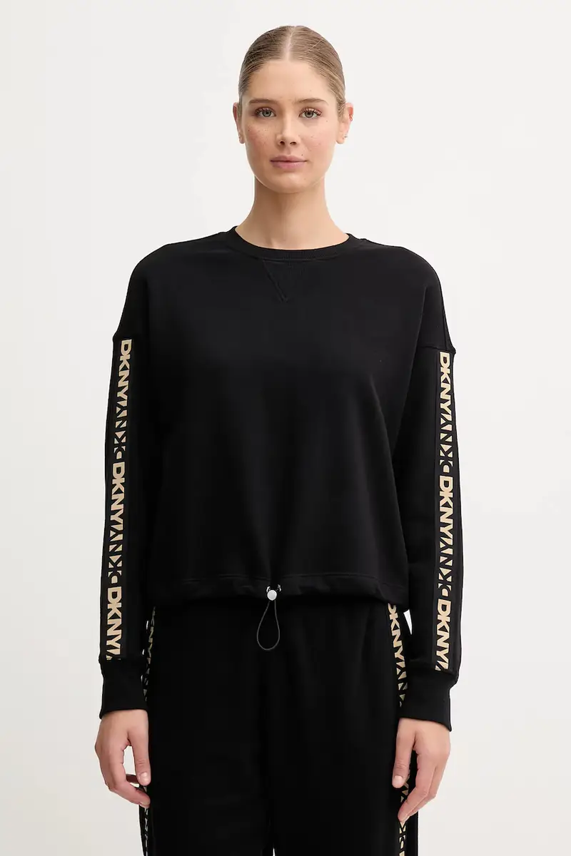 DKNY felpa in cotone donna colore nero con applicazione DP5T1414
