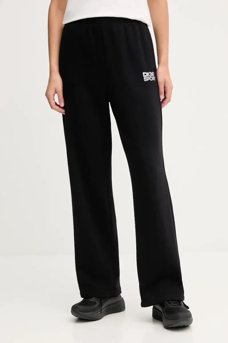 DKNY pantaloni tuta di cotone donna colore nero con applicazione DP5P3650