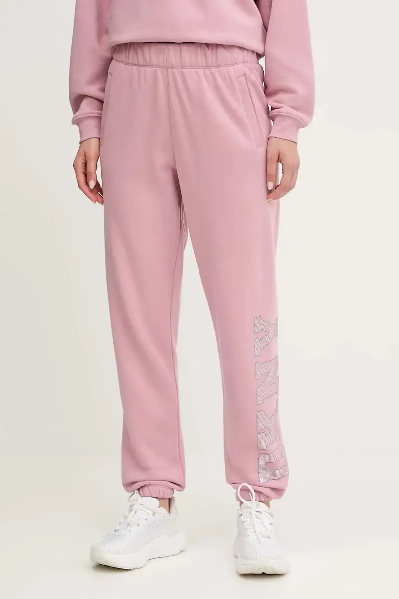 DKNY pantaloni tuta donna colore rosa con applicazione DP5P3737