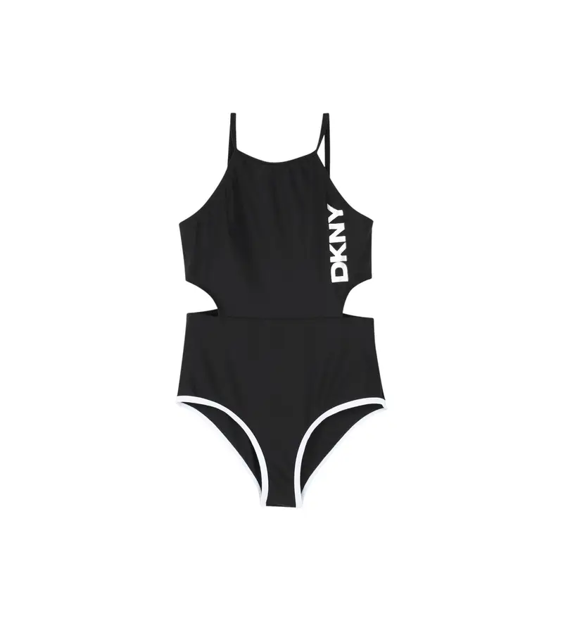 DKNY per ragazza D62252 Costume da bagno nero con logo stampato (4Años= 102cm), Beachwear, Poliamide, moda per bambini