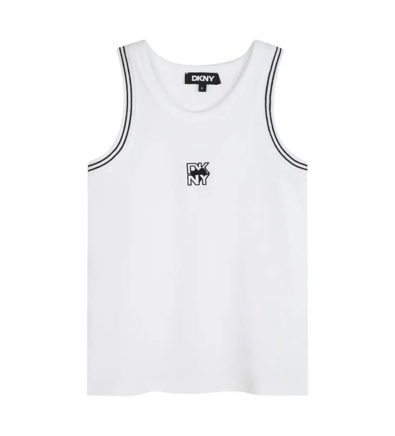 DKNY per ragazza D62263 Canotta bianca (4Años= 102cm), Bianco, Casual, Cotone, Senza maniche / cinghie, moda per bambini