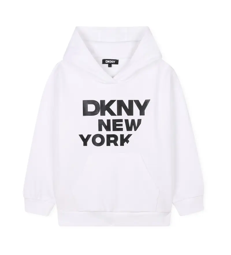 DKNY unisex per bambino D62248 Felpa bianca con logo stampato (4Años= 102cm), Bianco, Casual, Cotone, moda per bambini