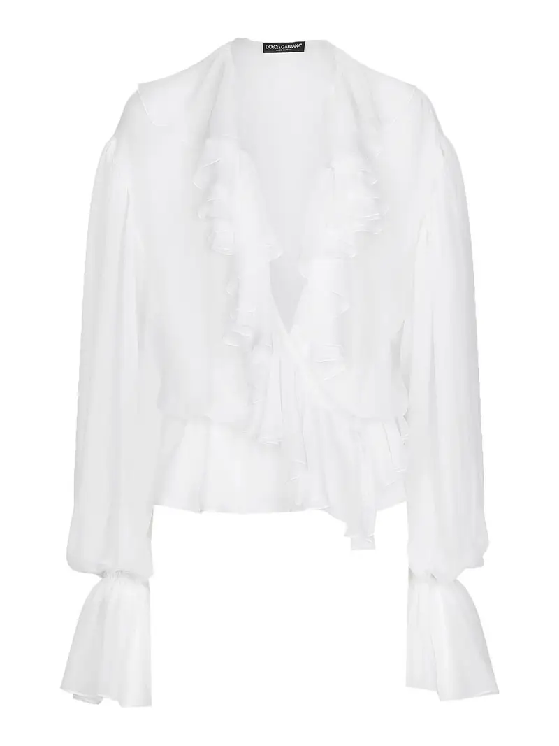 Dolce & Gabbana Blusa in chiffon con volant Bianco