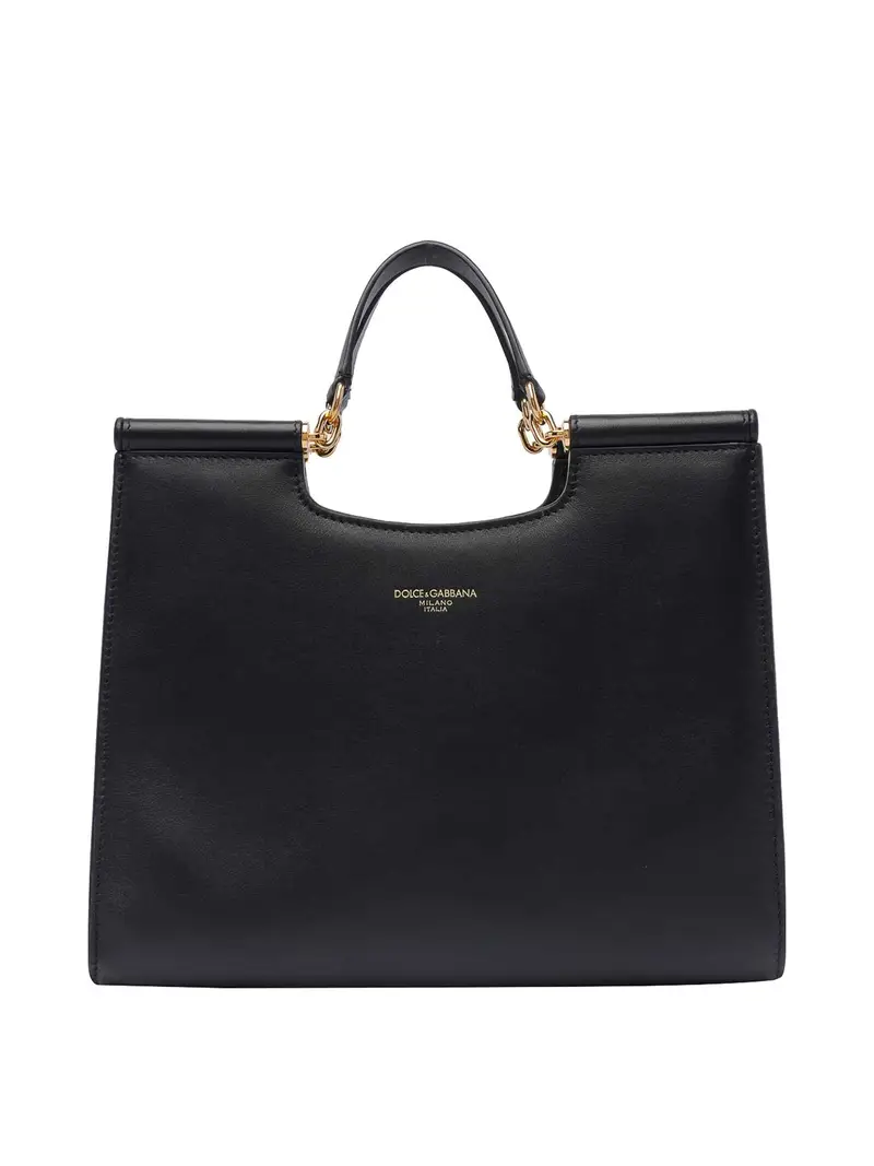 Dolce & Gabbana Borsa Shopping Piccola Con Logo Sicilia Nero