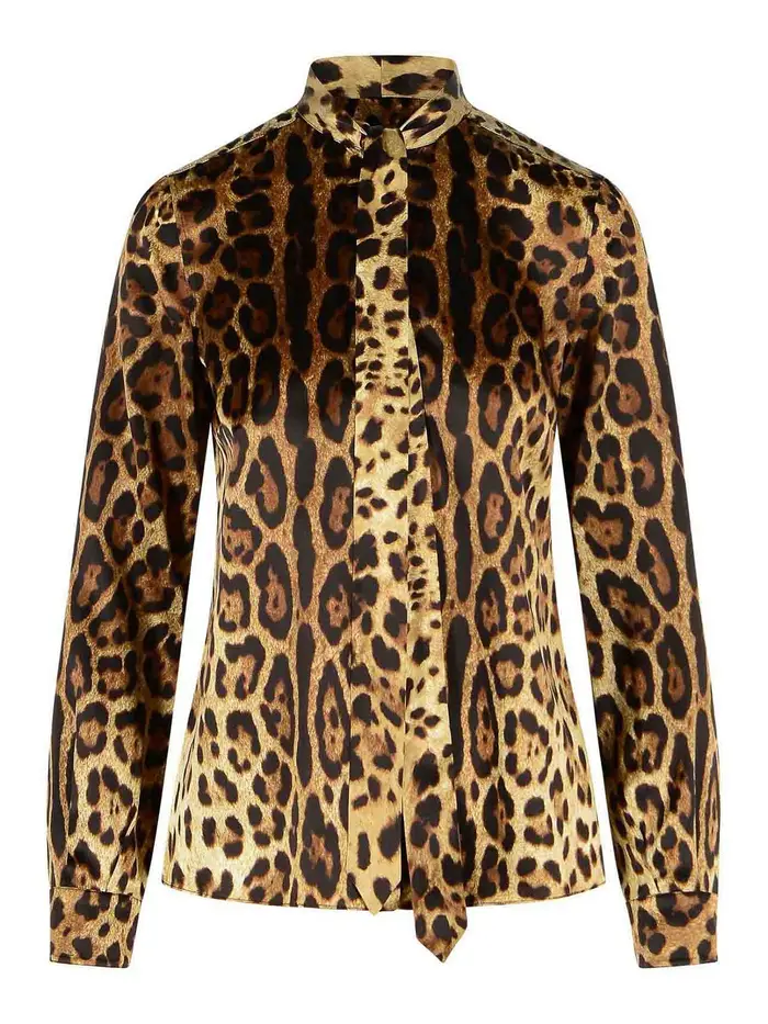 Dolce & Gabbana Camicia in seta con stampa leopardata Marrone