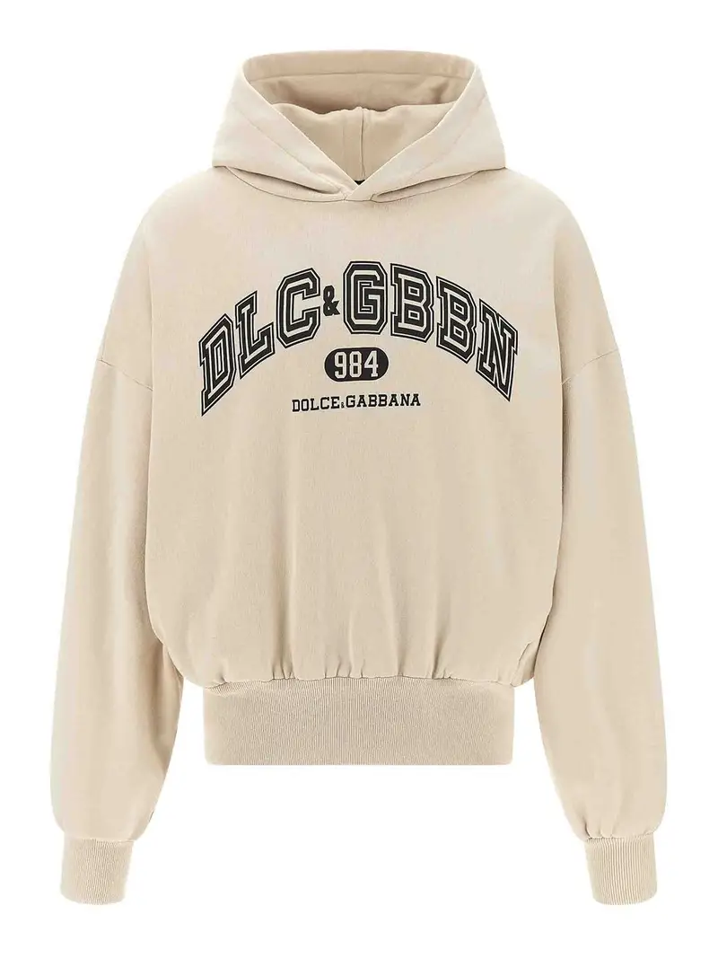Dolce & Gabbana Felpa con cappuccio con stampa logo Beige
