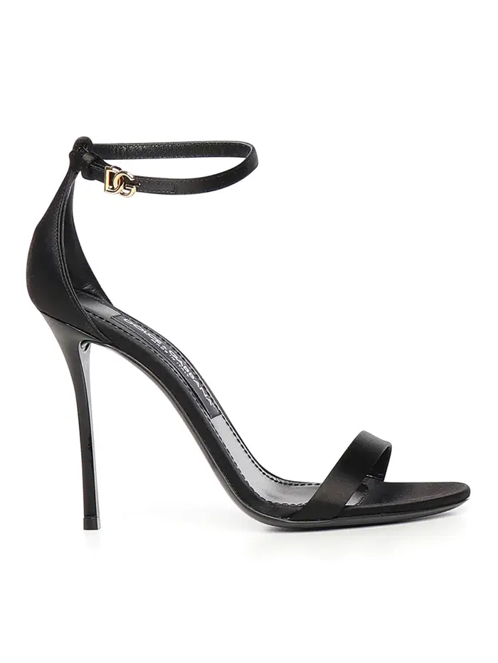 Dolce & Gabbana Slingback In Raso Con Logo Nero