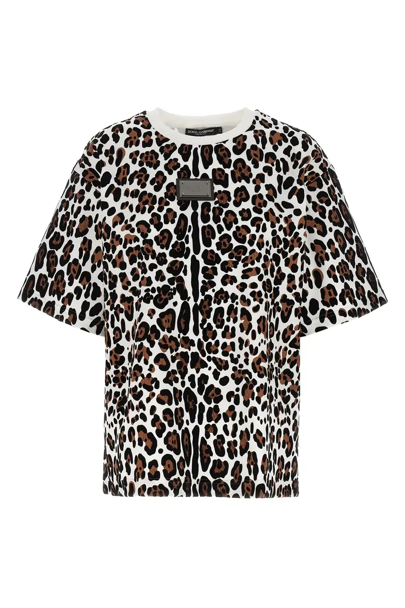 DOLCE & GABBANA T-Shirt Animalier Placca Logo Multi