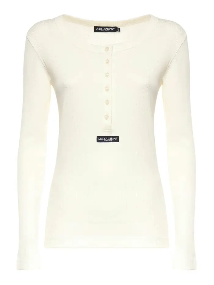 Dolce & Gabbana T-shirt Serafino in cotone a coste Bianco